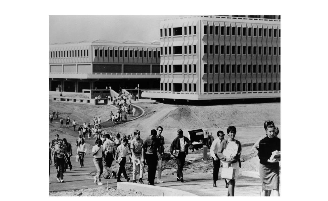 Students walk on campus on the first day of classes