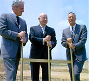 William Pereira, Charles Thomas and Daniel Aldrich at campus groundbreaking, 1964.