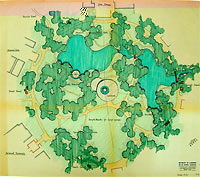 1963 color drawing of the proposed Central Park (now Aldrich Park).